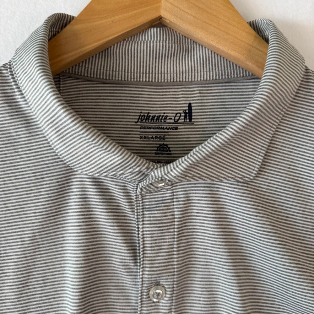 Johnnie-O Performance Polo Shirt Mens XXL Grey White Micro Stripe Golf Short Slv